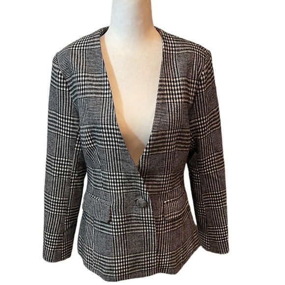 ENTRO black & white Plaid Blazer NWT, single button festive size small - Picture 1 of 9